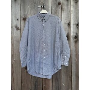 Ralph Lauren Striped Button‎ Down Shirt Long Sleeve Cotton Blue Mens 16 32/33
